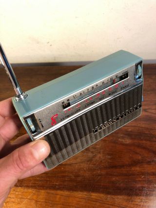 Vintage Blue Crown TR - 803 8 Transistor Radio 3 Band W Case & Box Japan 2