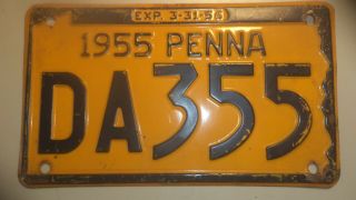 Vintage 1955 Pennsylvania Pa License Plate 10 " X 6 " Paint D A 3 5 5