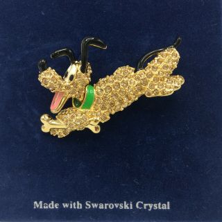 Rare Swarovski Crystal Disney Signed Pluto Pin Brooch Limited Edition Euc
