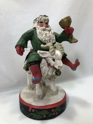 1992 House Of Hatten Denise Calla Santa Father Christmas On Ram Goat Figurine