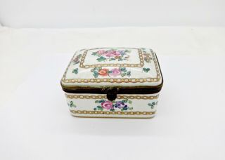 Antique French Limoges Signed Sl Paris Porcelaine Floral Decor Trinket Box