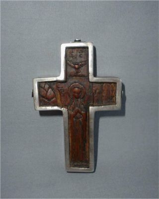 Antique East Europe Russia Top High Aged Wood Carved Pectoral Cross