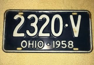 Vintage 1958 Ohio License Plate -