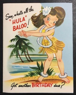 Vintage Hula Dancer Moveable Birthday Card Admiral Hawaii