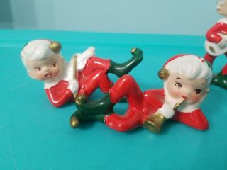 4 Vintage Napco Christmas Pixie Elves Figurines w/ Musical Instruments 3