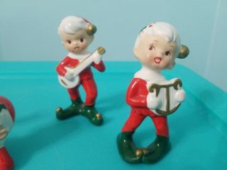 4 Vintage Napco Christmas Pixie Elves Figurines w/ Musical Instruments 4