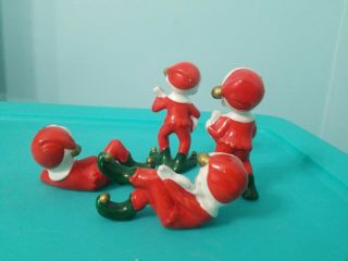 4 Vintage Napco Christmas Pixie Elves Figurines w/ Musical Instruments 5