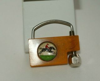 Rare Vintage Bakelite Keychain Key Chain Fob Charm Horse & Rider