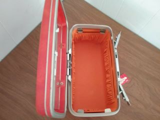 Vintage Samsonite Orange luggage suitcase makeup train case w/ mirror & keys 2