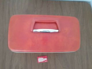 Vintage Samsonite Orange luggage suitcase makeup train case w/ mirror & keys 4