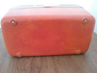 Vintage Samsonite Orange luggage suitcase makeup train case w/ mirror & keys 6