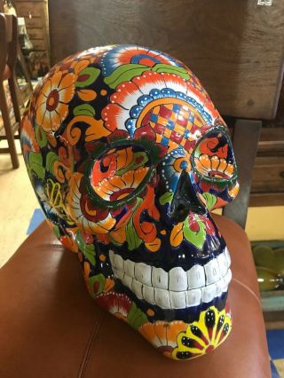 14x11 Xl Day Of The Dead Catrina Candy Sugar Skull Mexican Talavera Ceramic