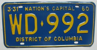 1960 District Of Columbia Car License Plate