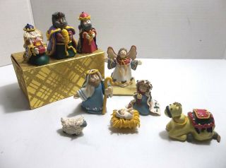 Vintage Rubber Nativity Set 9 Piece Hand Crafted