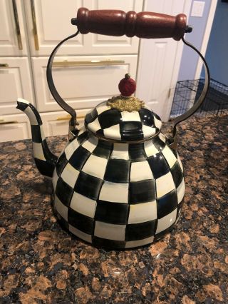 Mackenzie Childs Courtly Check Tea Kettle 3 Qt