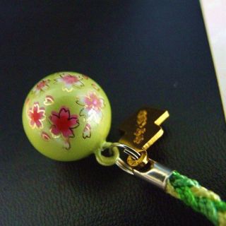 Japanese Omamori Shirasaki Charm Good Luck Sakura Cherry Tree Bell Green