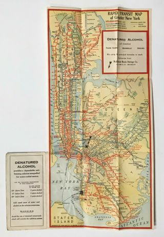 YORK RAPID TRANSIT MAP.  For Subways,  and Elevated Lines.  Circa 1935 (?). 2