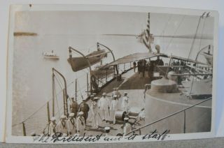 Vintage Real Photo Postcard President Taft Panama Canal ? Rppc Ship Sailors