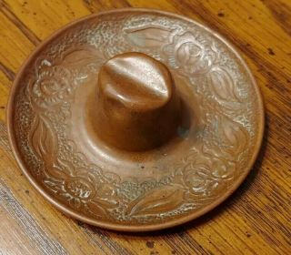 Vintage Solid Copper Cowboy Hat Ashtray Tooled Rolled Edge