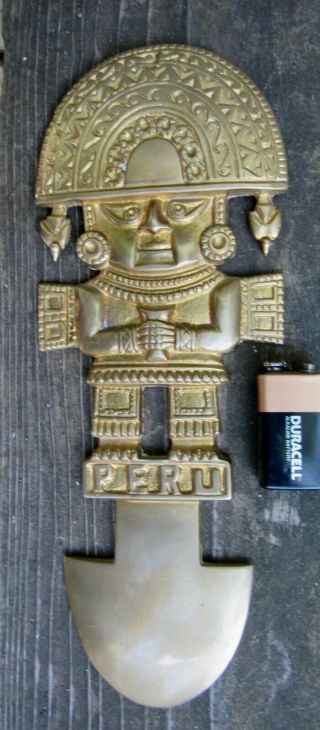 Vtg Tumi Wall Hanging Peru Knife 3d Blade Tool Brass 11 " Peruvian Rare Vg,
