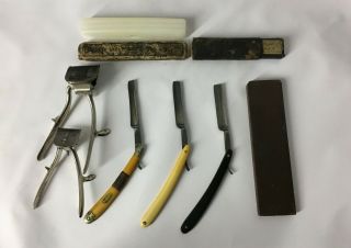 Antique Barber Shaving Kit Comes With Straight Razors And More