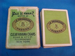 Early 20thc Max Schwarz Co Makers Of Havana Cigars Advertising Playing Card Deck