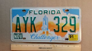 License Plate,  Florida,  Space Shuttle,  Challenger,  Ayk 329,  Blast - Off