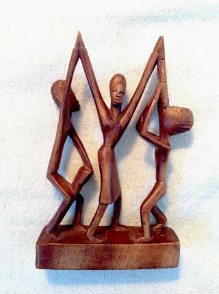 Hand Carved Tribal African Folk Art People Wood Statue 6 - 1/2 " Signed Figurine