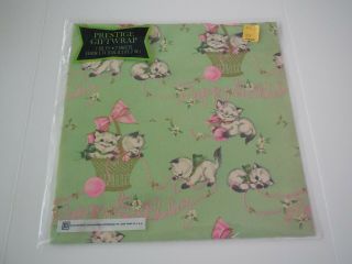 Vintage Prestige Giftwrap 2 Sheets Birthday Wrapping Paper With Kittens Basket