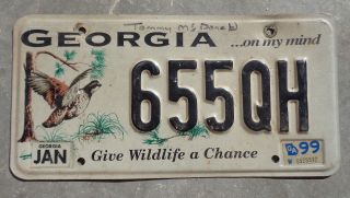 Georgia 1999 Wildlife Bird License Plate 655 Qh