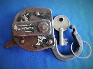iron antique western WINCHESTER rifle knife hunter padlock lock w key 2
