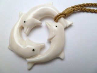 Hawaiian Hawaii Jewelry Bone Dolphin Carved Pendant Necklace/choker 35240 - 1