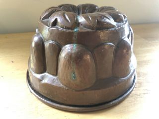Antique Copper Jelly Mold - Lined.  4.  25” Height X 7.  75” Diameter