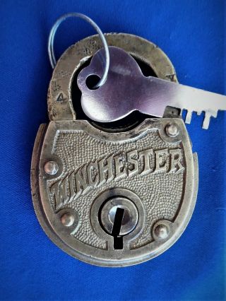 Antique Brass Western Winchester Rifle Knife Padlock Lock W Key Spur