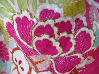 Antique/vintage Asian Japanese pink floral silk hand made girls kimono ethnic 5