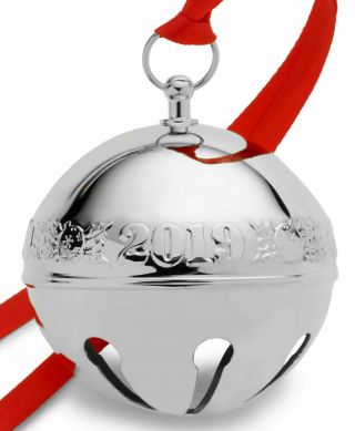 Wallace 2019 Silver - Plate Sleigh Bell - 49th Edition (holly & Ornaments)