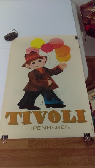 Vintage 1972 Tivoli Copenhagen Denmark Boy With Balloons Travel Poster