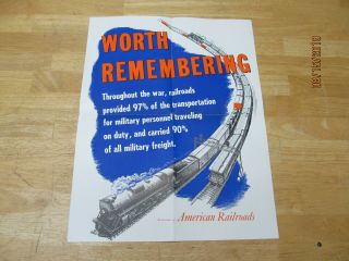 Vintage Post Wwii American Railroads Poster 18 " X14 " Vg,  Great Color