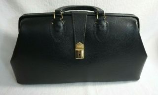 Vintage Schell Black Leather Medical Doctor Bag Made In Usa - Model 71426 Be