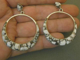 Native American Crazy Horse / Wild Horse Turquoise Sterling Silver Hoop Earrings