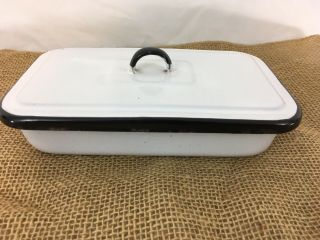 Vintage Enamelware White 9 " X 5 1/2 " Medical Sterilizing Pan With Lid