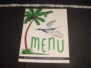 Vintage Menu Fairway Motor Hotel Restaurant Houston Texas Sombrero Palm Tree