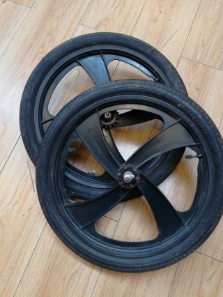 Old School Bmx Mag Wheels Tri Spoke Black With Tyres