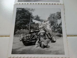Vintage Snapshot Photo 3.  5x3.  5 Boy & Dog Old Harley Davidson Motorcycle