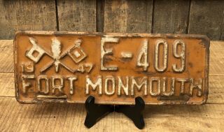 Rare 1947 Fort Monmouth Jersey Us Army Signal Corps License Plate Topper