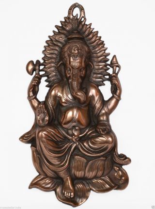 22 " Ganesh Ganesha Statue Handmade Of Metal Copper Plated Wall Hanging Decor Art