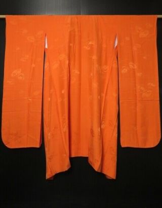 0807n10z790 Japanese Kimono Silk Furisode - Juban Orange Shell