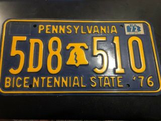 Vintage Pennsylvania Auto License Plate 1972 Sticker - Bicentennial Plate
