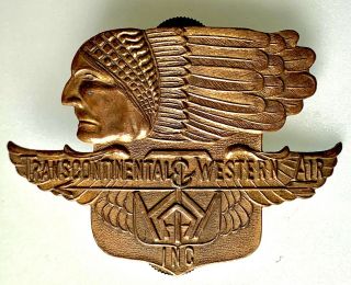30s Twa Indian Chief Transcontinental & Western Air Airline Captain Hat Badge