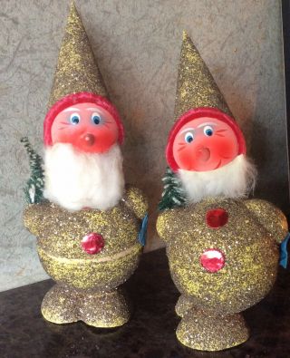 Bobble Head Elf Putz Nodder Mica Candy Container Christmas Vintage Pair
